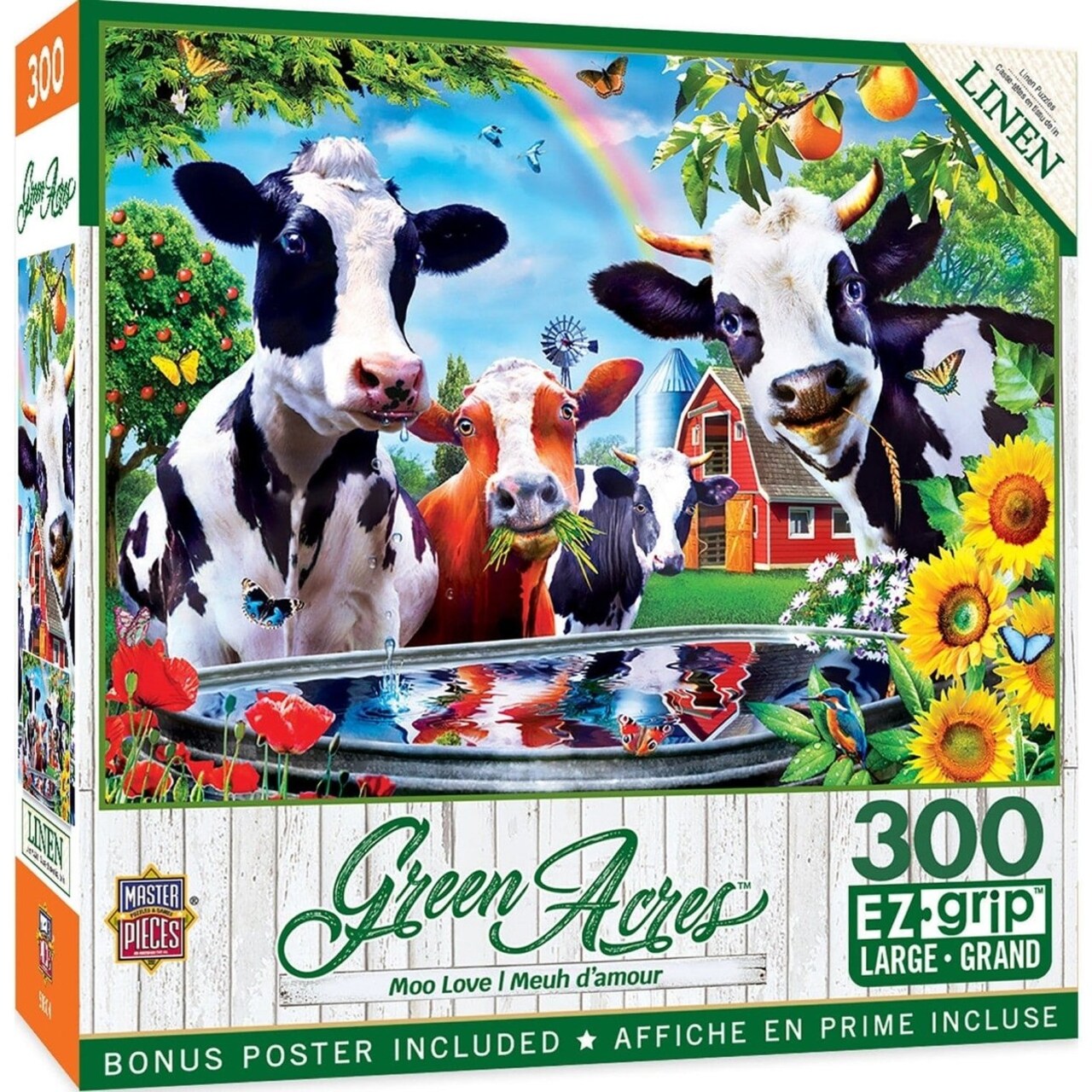 Masterpieces Green Acres Moo Love 300 Piece Ez Grip Jigsaw Puzzle Linen Art